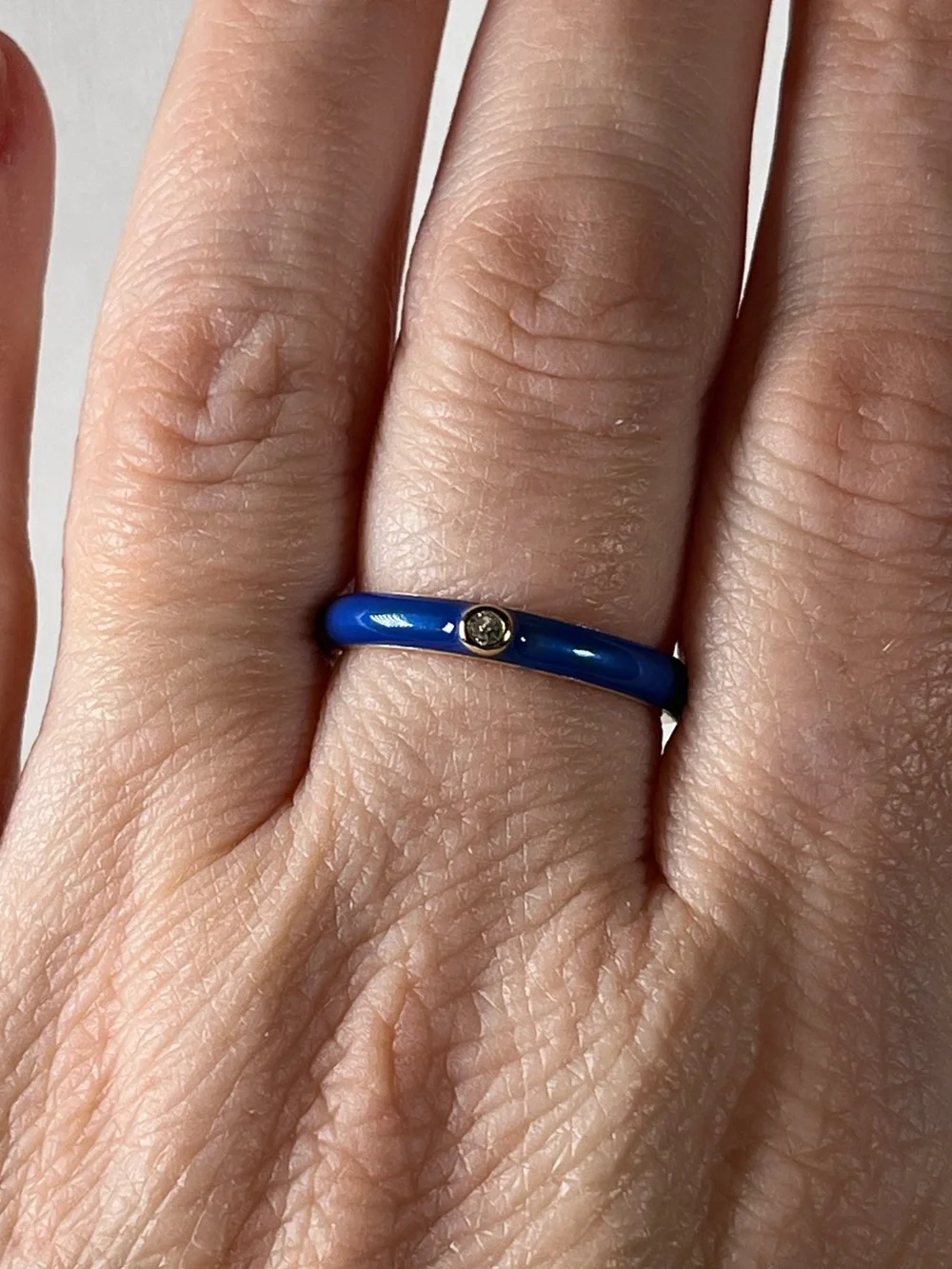 Gold Plated 925 Sterling Silver Cobalt Blue Enamel Ring Cubic Zirconia Size 8